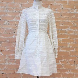 RARE MAM'SELLE BY BETTY CAROL VINTAGE WHITE LONG SLEEVE MINI DRESS SIZE 2